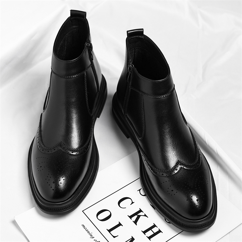 Men Formal Wear With Boots - รองเท้าบูทหุ้มข้อสูงสำหรับผู้ชาย สไตล์ธุรกิจ พื้นหนา ใส่สบาย ระบายอากาศได้ดี เหมาะสำหรับชุดทำงานในฤดูใบไม้ร่วงและฤดูหนาว