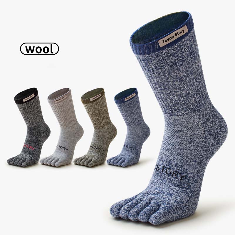 Sock Garter Men - ถุงเท้ากีฬาห้านิ้วทำจากขนแกะเมอริโน ซึมซับเหงื่อ ระงับกลิ่นอับ สำหรับฤดูใบไม้ร่วงและฤดูหนาว แบบผ้าขนหนู ยาวถึงเข่า