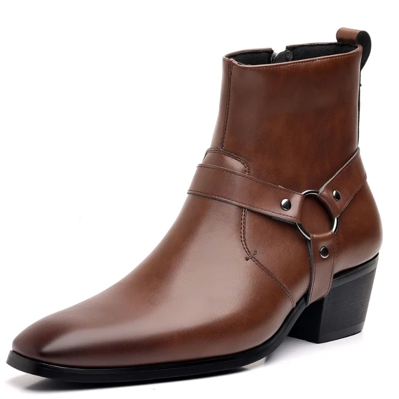 Men Formal Wear With Boots - รองเท้าผู้ชายแฟชั่นรองเท้าเชลซีคุณภาพสูงผู้ชายรองเท้าคาวบอยสีดําสีน้ําตาลซิปงานแต่งงานชุดรองเท้าชาย