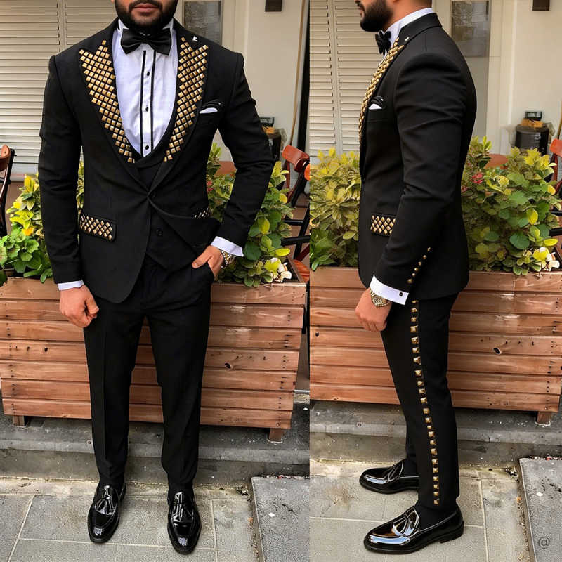 Men Formal Wear Modern - ชุดทักซิโด้ผู้ชายสมัยใหม่ ประดับลูกปัด ปกแหลม ชุดแต่งงาน ชุดออกงาน 2