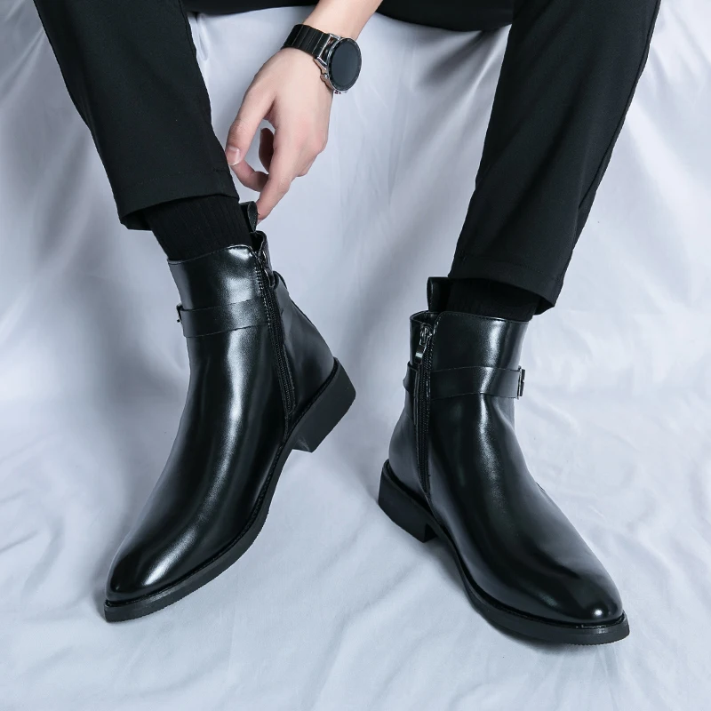 แฟชั่นผู้ชายชี้รองเท้าหนังอังก - Men Formal Wear With Boots บทวิจารณ์และราคา