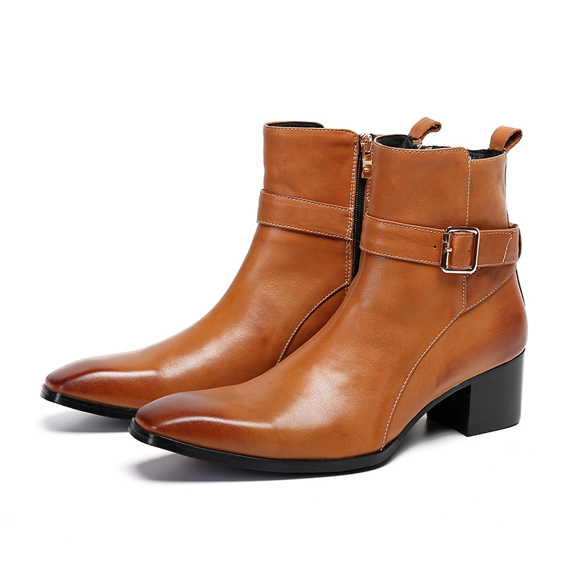 ฤดูหนาวสีน้ําตาลหัวเข็มขัดชี้ผ - Men Formal Wear With Boots บทวิจารณ์และราคา