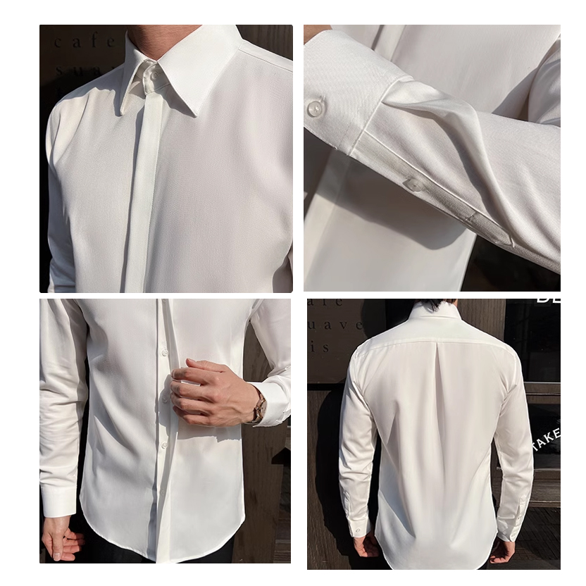เสื้อเชิ้ตแขนยาวผู้ชายสีขาว -  - Men Formal Wear Modern บทวิจารณ์และราคา