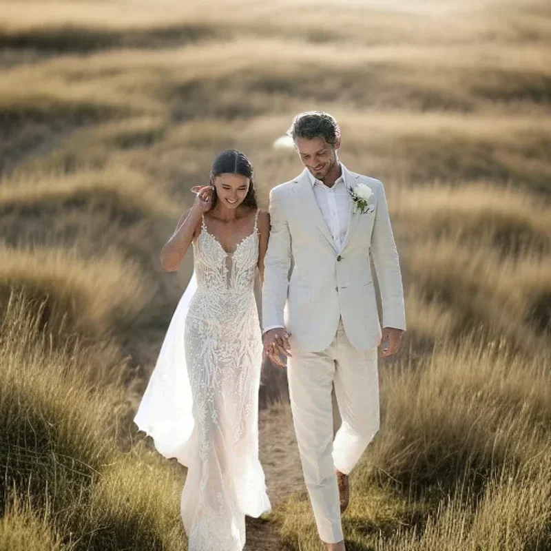 ผ้าลินินงานแต่งงาน Tuxedo สําห - Men Formal Wear Modern บทวิจารณ์และราคา